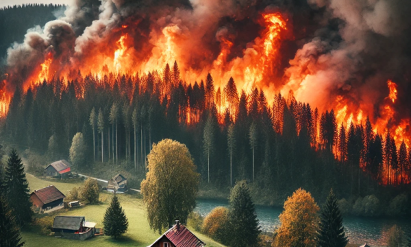 Waldbrand bedroht ein Dorf