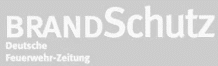 Logo mit dem Text BRANDSCHUTZ Deutsche Feuerwehr-Zeitung auf grauem Hintergrund.