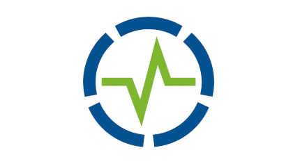 Eine grüne Zickzacklinie, die einem Herzschlag oder Puls ähnelt, befindet sich zentriert innerhalb einer blauen, kreisförmigen, segmentierten Umrandung auf weißem Hintergrund.