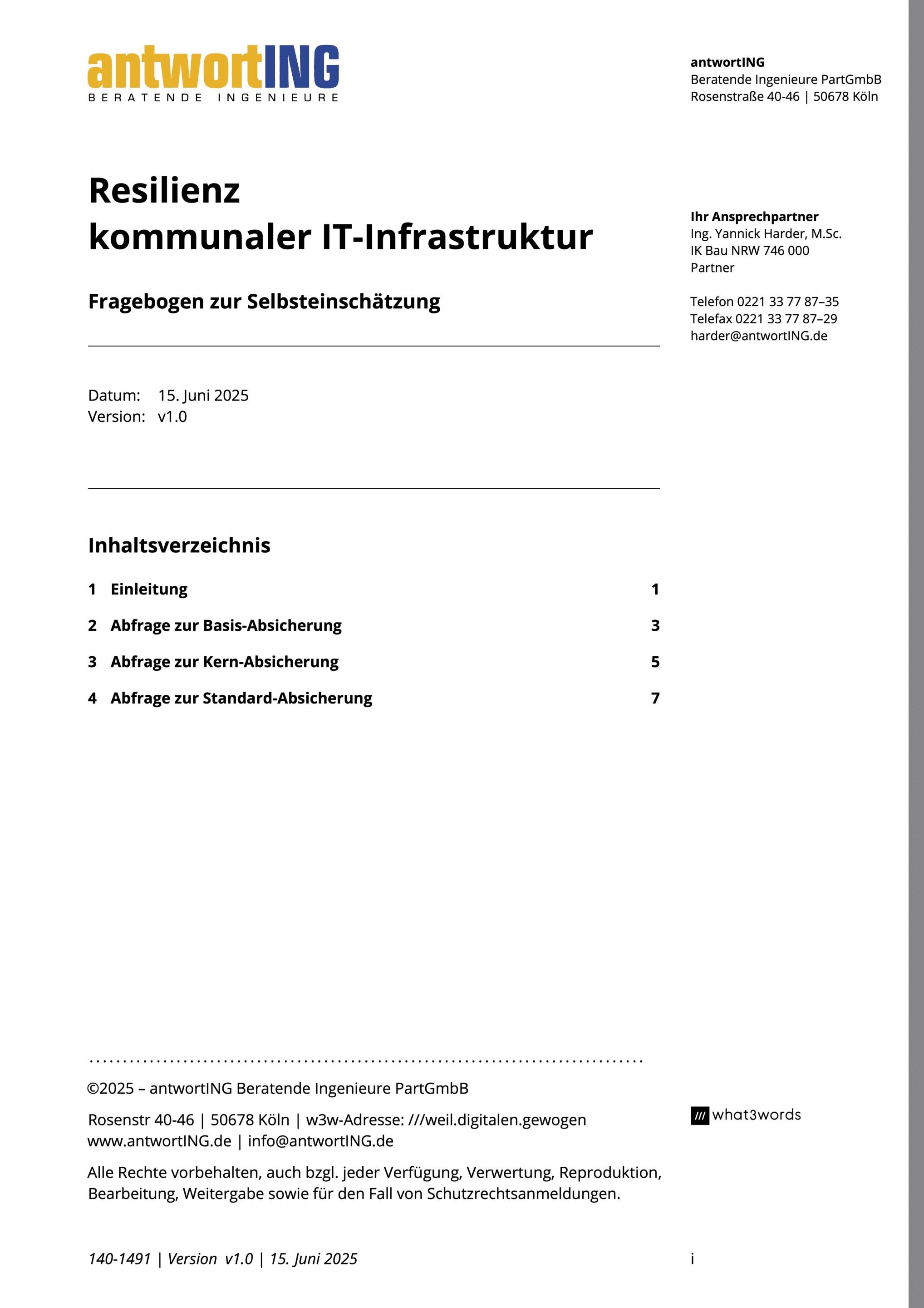 Deckblatt-Fragebogen zur Selbsteinschätzung der Resilienz von kommunaler IT